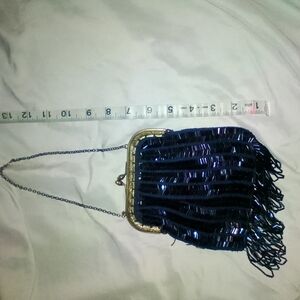 Source Unknown Black and Gold Fringe Clutch